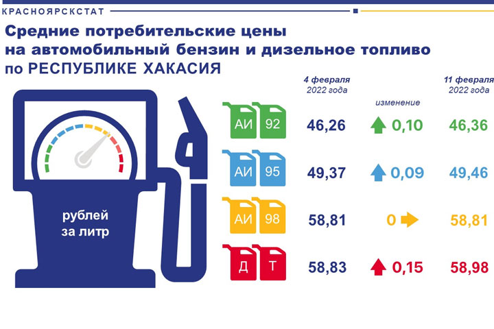 В Хакасии цена бензина АИ-95 приближается к 50 рублям