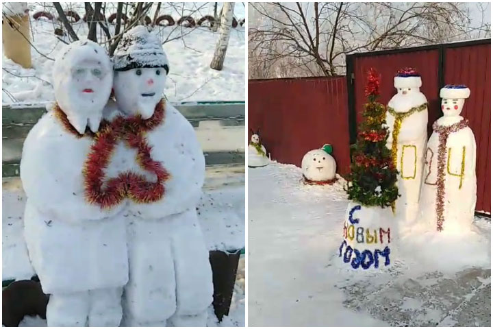 Новогоднее творчество: житель Абакана создал из снега сказочный городок
